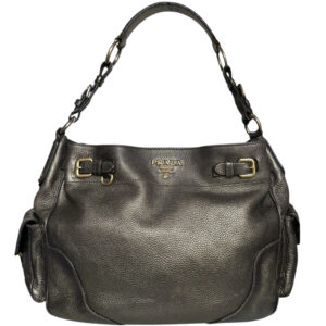 Vintage Prada Logo Pocket Hobo Shoulder Bag in Metallic Brown / Gold | NITRYL