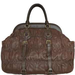 Vintage Prada Ruched Leather Large Shoulder Bag in Brown / Gold | NITRYL