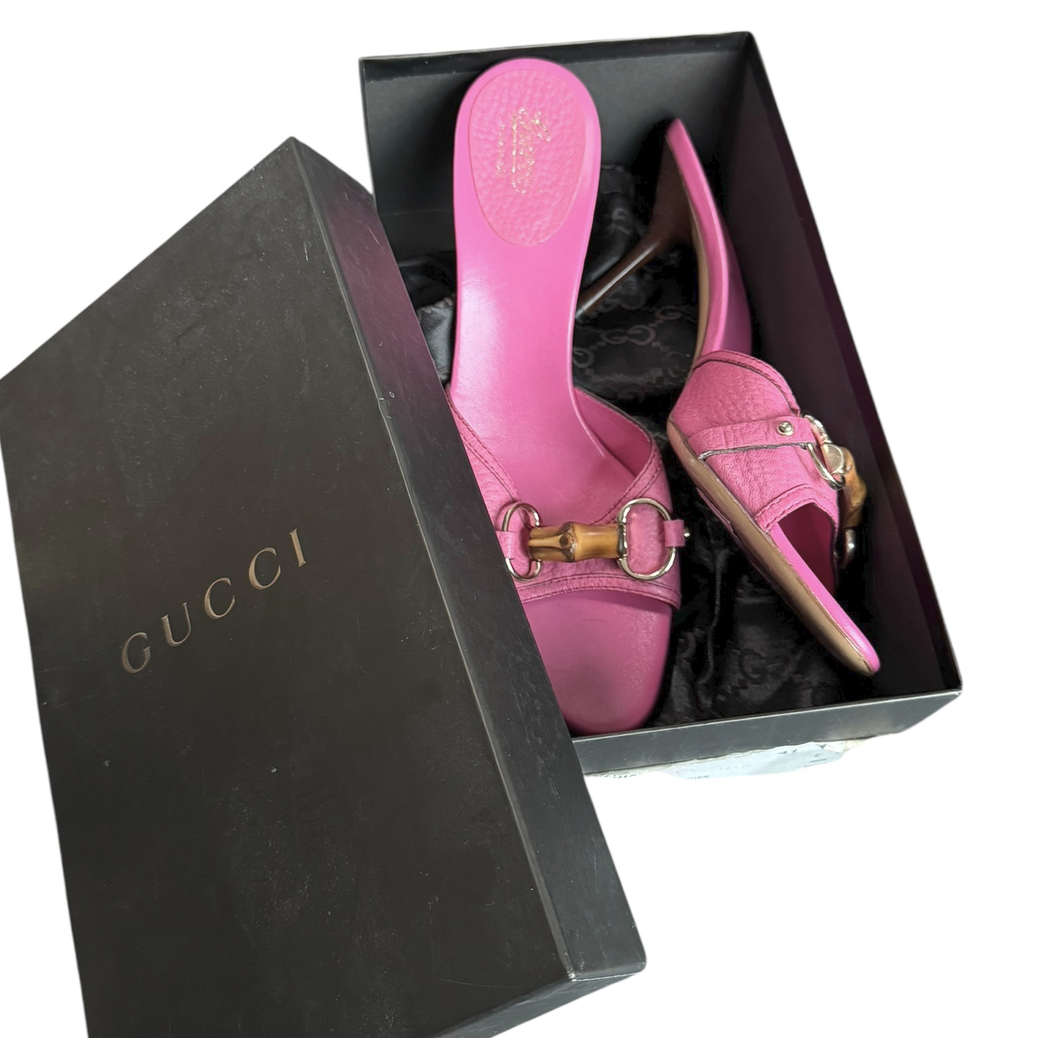 Gucci Leather Bamboo Horsebit Heels in Pink / Silver UK 7 - Image 5