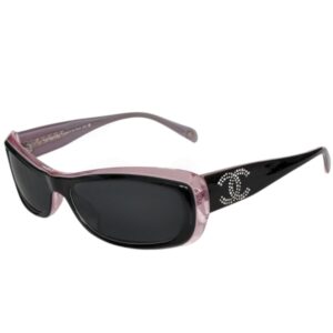 Vintage Chanel Diamante Logo Sunglasses in Black / Pink | NITRYL