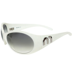 Vintage Miu Miu Logo Oversized Wraparound Sunglasses in White / Silver | NITRYL