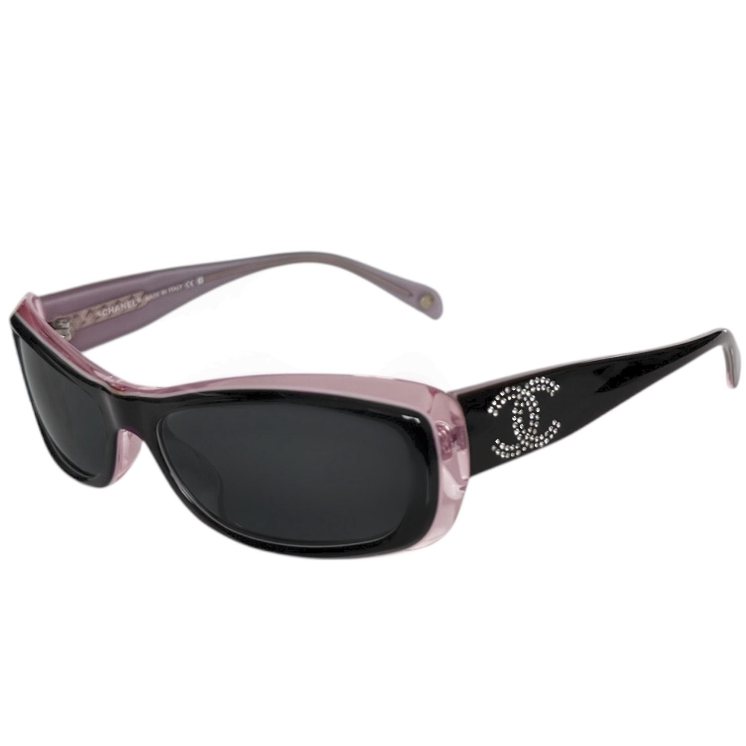 Vintage Chanel Diamante Logo Sunglasses in Black / Pink | NITRYL