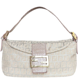 Vintage Fendi Monogram Metallic Shoulder Baguette Bag in Pink / Silver / Gold | NITRYL