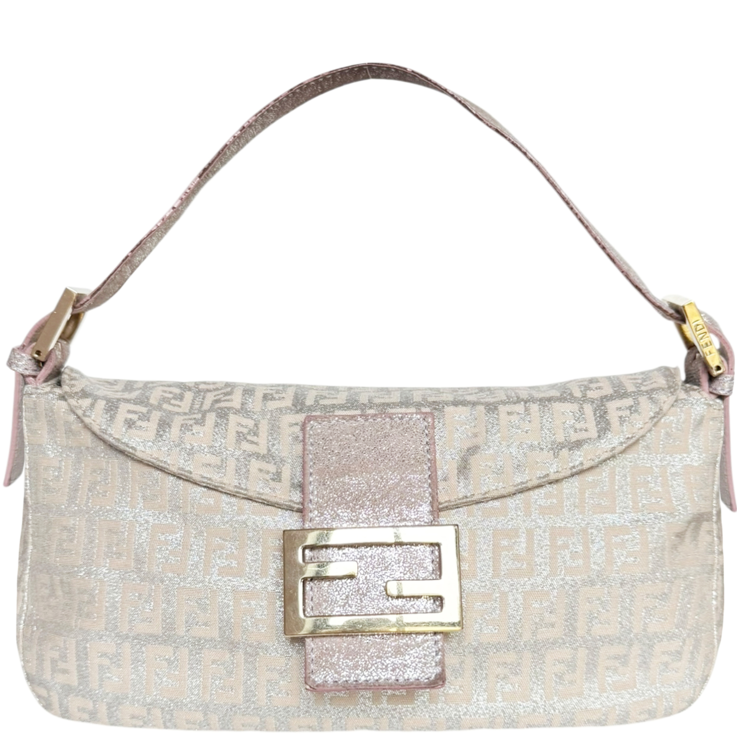Vintage Fendi Monogram Metallic Shoulder Baguette Bag in Pink / Silver / Gold | NITRYL