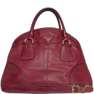 Vintage Prada Leather 2 Way Hobo Shoulder Bag in Red / Gold | NITRYL