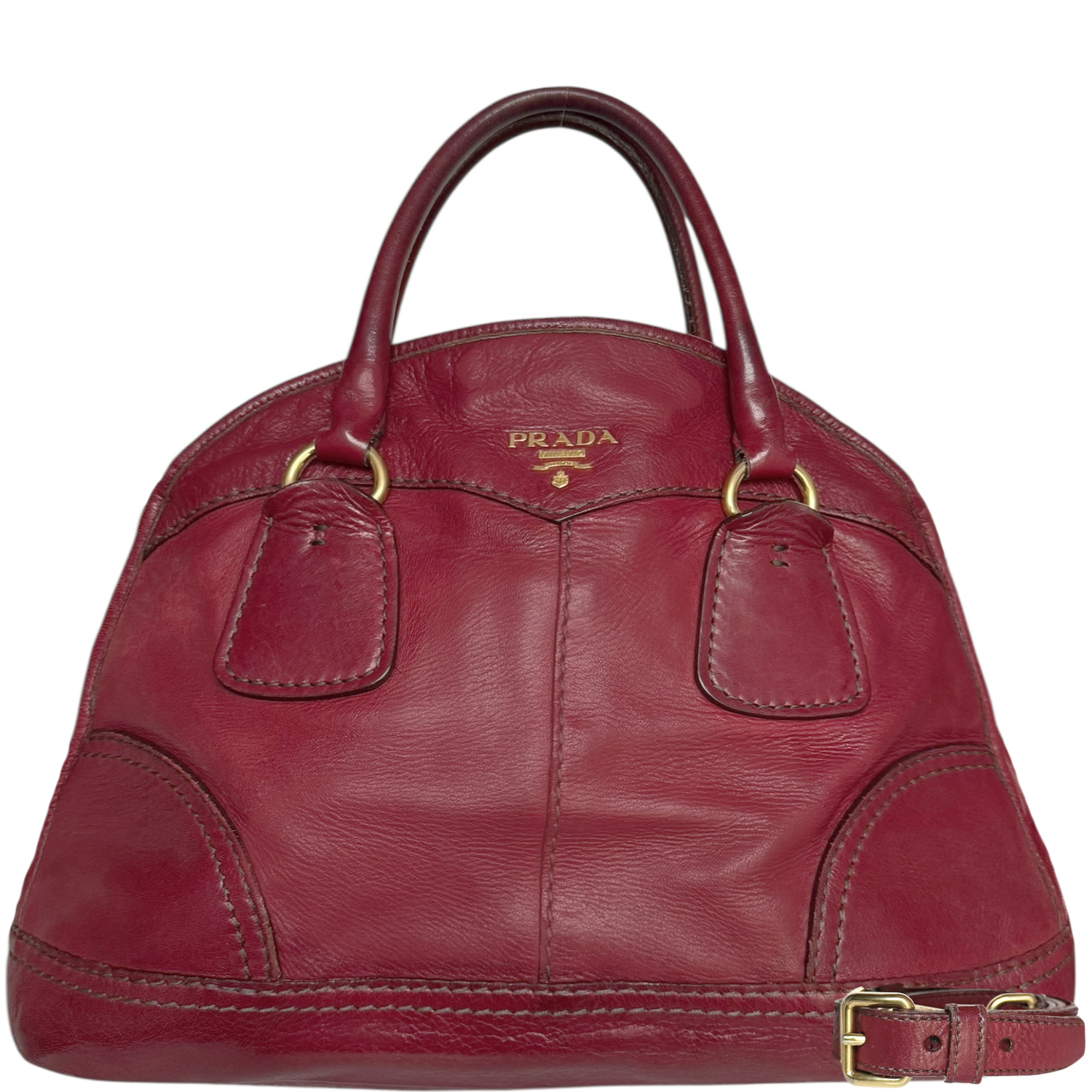 Vintage Prada Leather 2 Way Hobo Shoulder Bag in Red / Gold | NITRYL