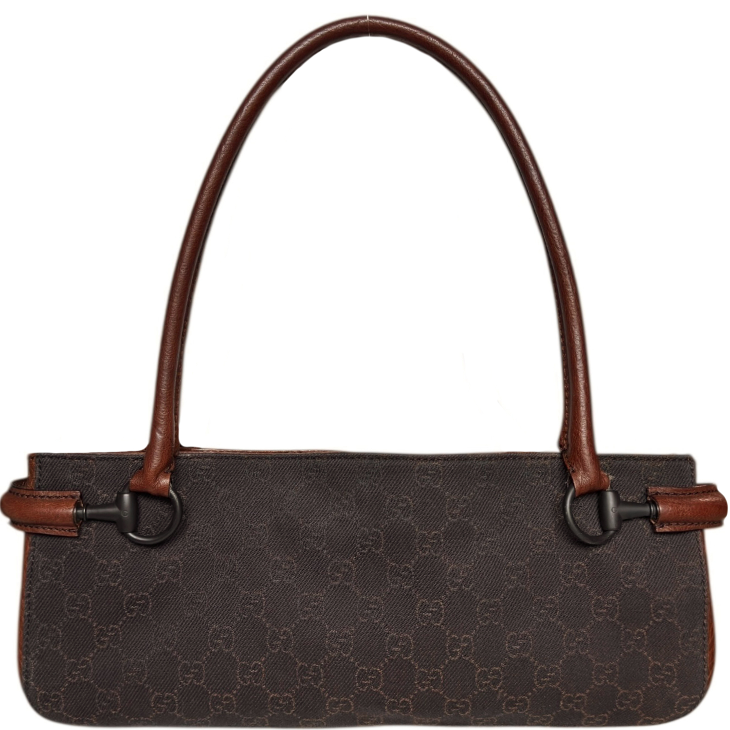 Vintage Gucci Monogram Horsebit Shoulder Bag in Brown | NITRYL