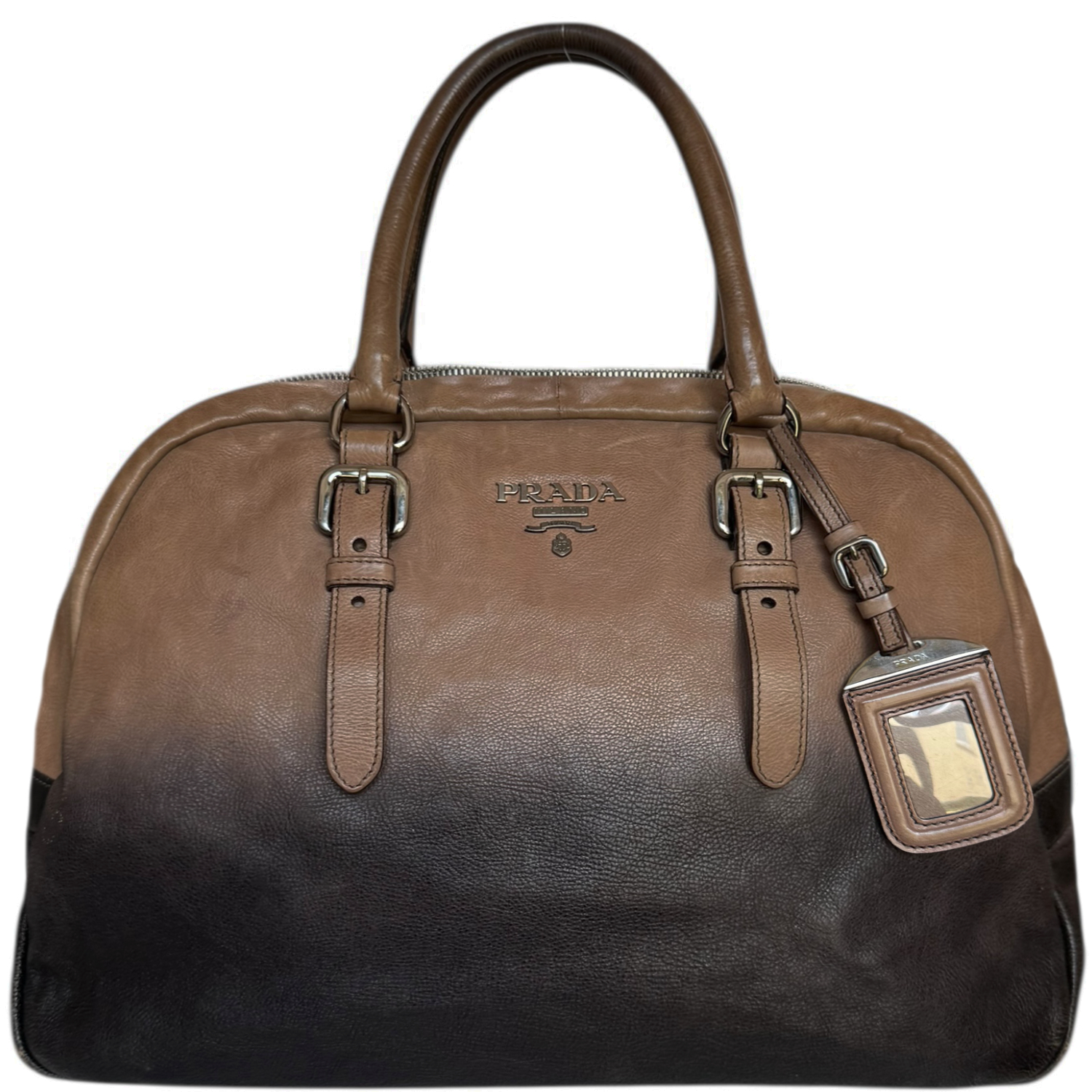 Vintage Prada Ombre Leather Shoulder Bag in Brown / Silver | NITRYL