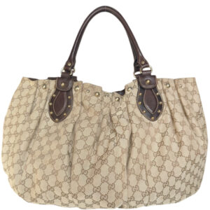 Vintage Gucci Monogram Slouch Hobo Shoulder Bag in Beige / Brown | NITRYL