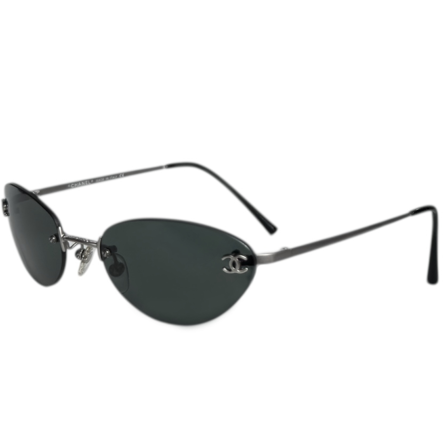 Vintage Chanel Rimless Logo Sunglasses in Black / Silver | NITRYL