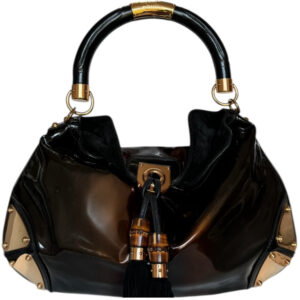 Vintage Gucci Indy Tassel Patent Shoulder Bag in Brown /. Black / Gold | NITRYL