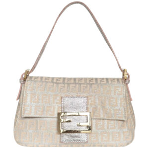 Vintage Fendi Monogram Metallic Mini Mamma Shoulder Baguette Bag in Pink / Silver / Gold | NITRYL