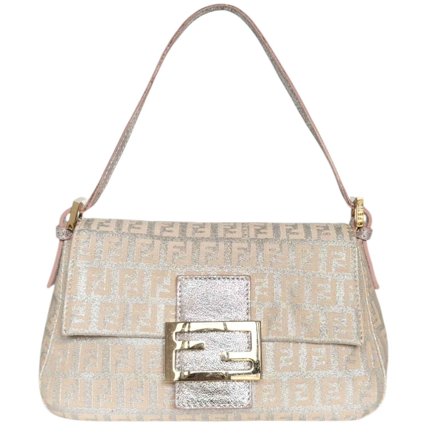 Vintage Fendi Monogram Metallic Mini Mamma Shoulder Baguette Bag in Pink / Silver / Gold | NITRYL