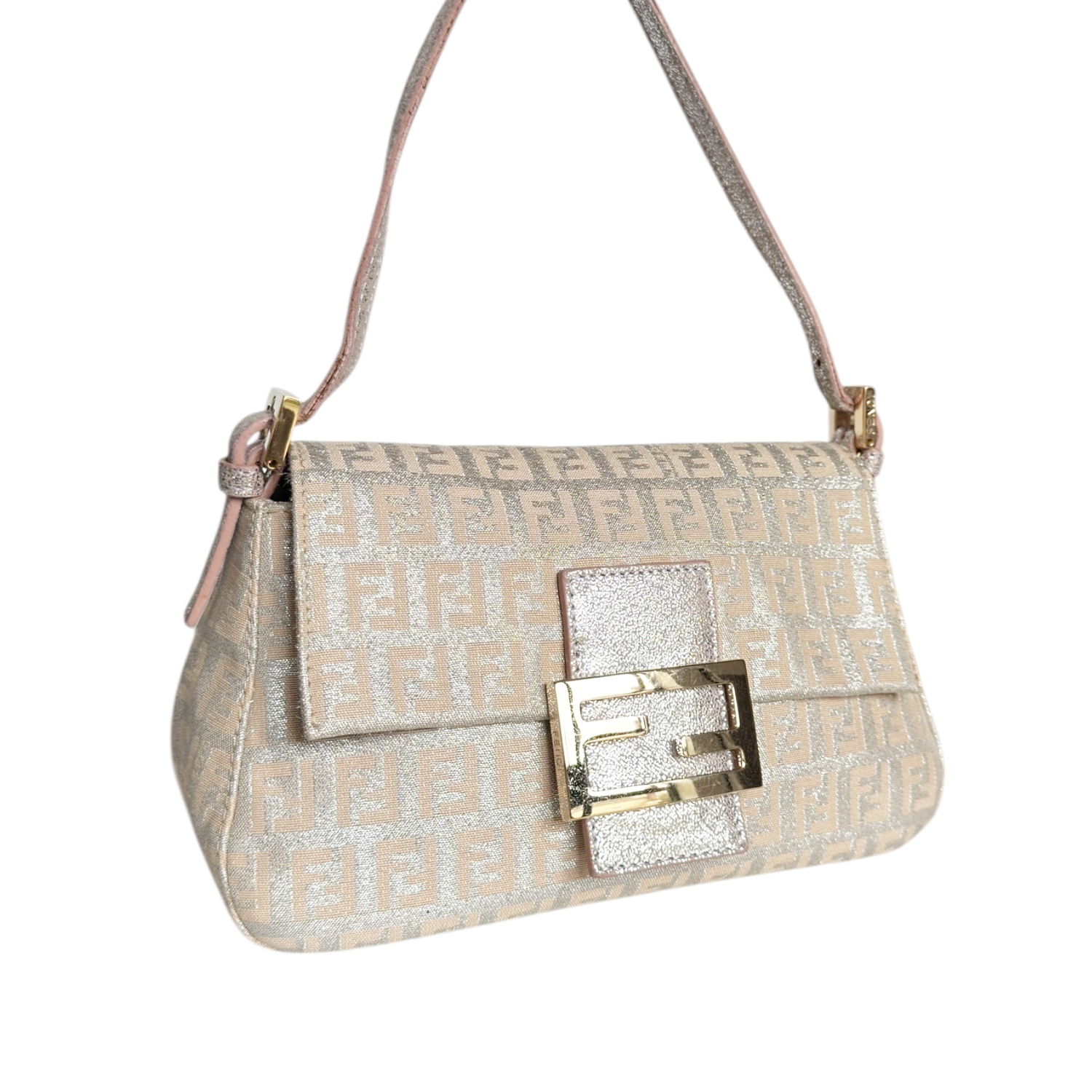Fendi Monogram Metallic Mini Mamma Shoulder Baguette Bag in Pink / Silver / Gold - Image 2