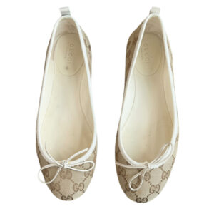 Vintage Gucci Monogram Bow Ballet Flats in Beige / White UK 4 | NITRYL