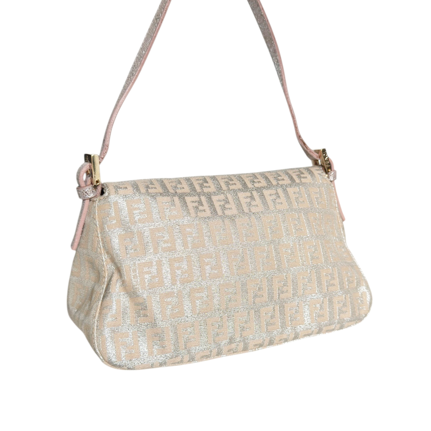 Fendi Monogram Metallic Mini Mamma Shoulder Baguette Bag in Pink / Silver / Gold - Image 4