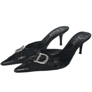 Vintage Dior Logo Monogram Mules Heels in Black / Silver UK 4 | NITRYL