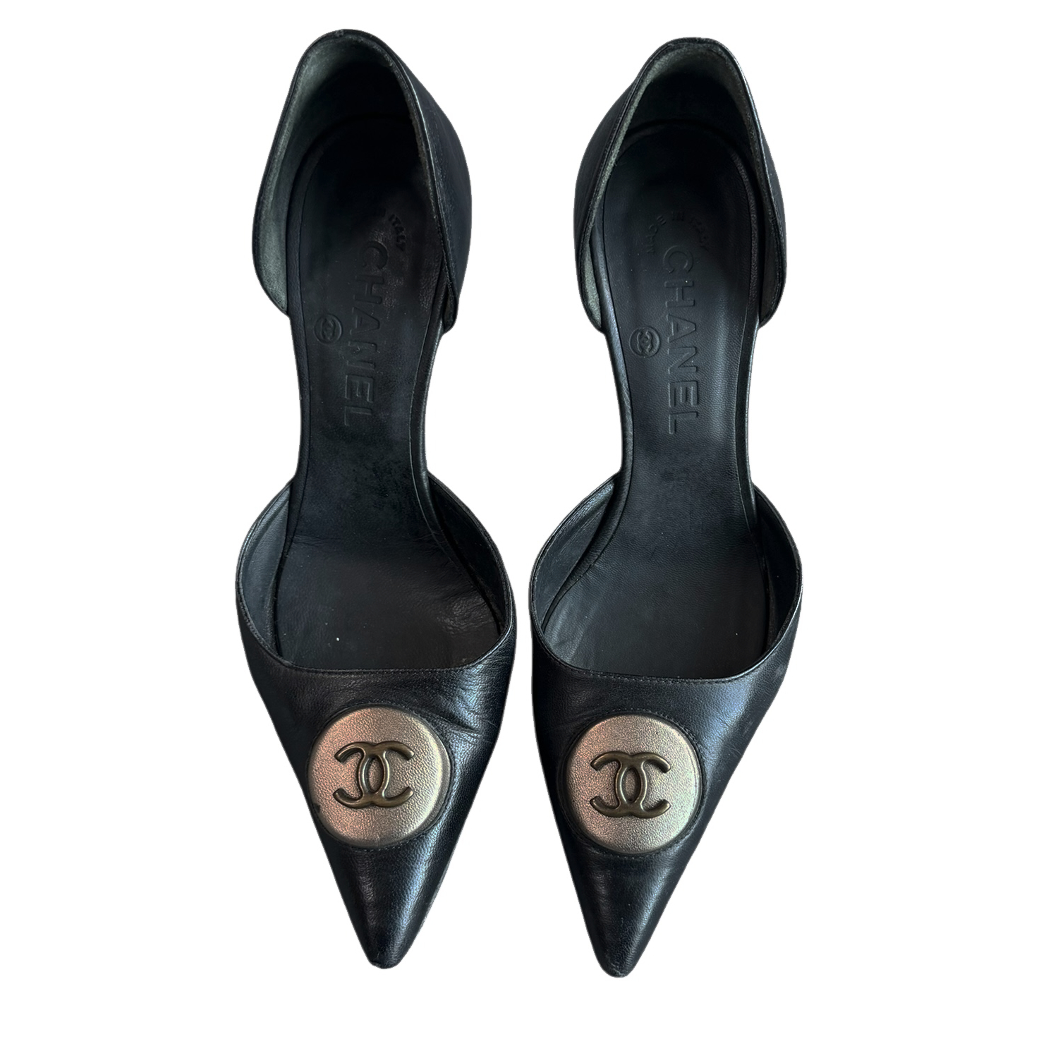 Chanel Logo Leather Heels in Black / Bronze UK 3 - Image 4