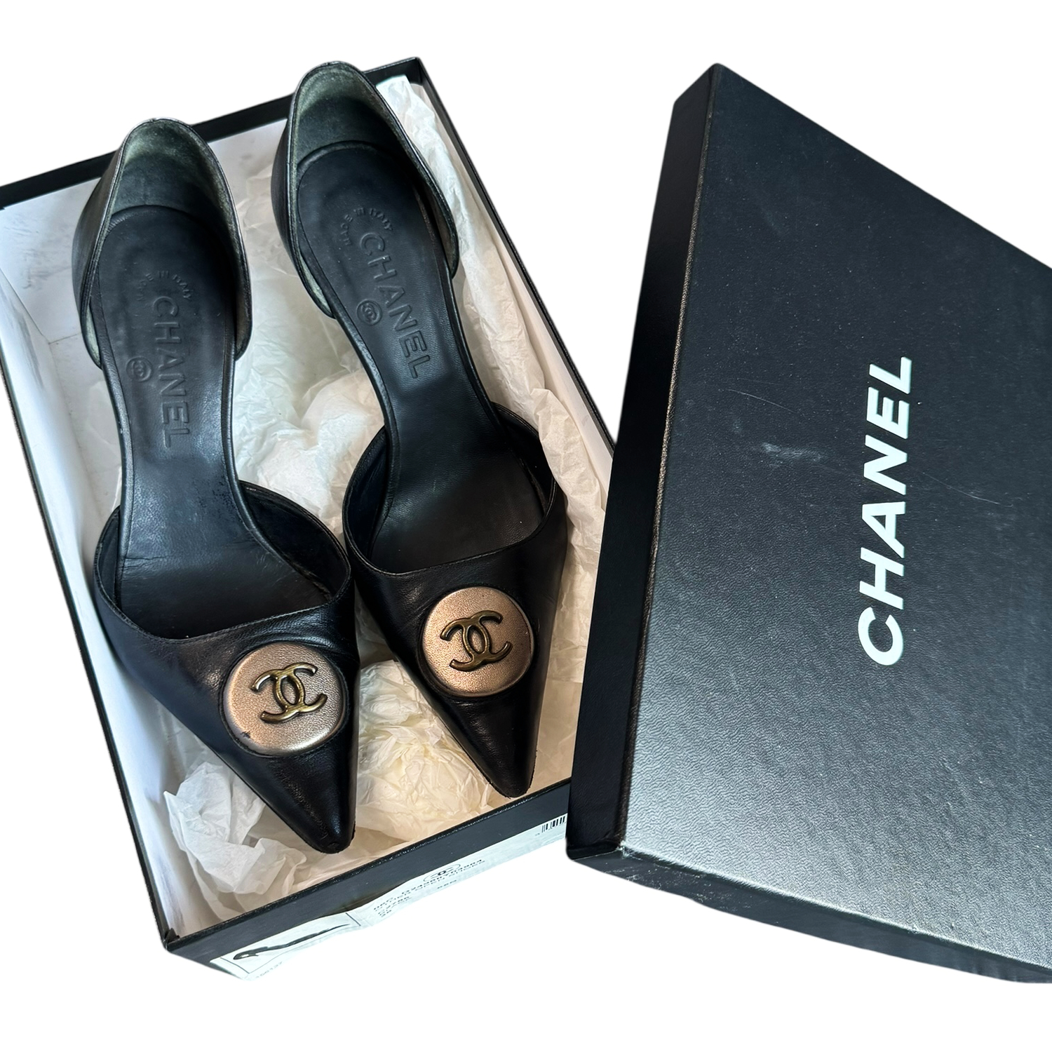 Chanel Logo Leather Heels in Black / Bronze UK 3 - Image 5