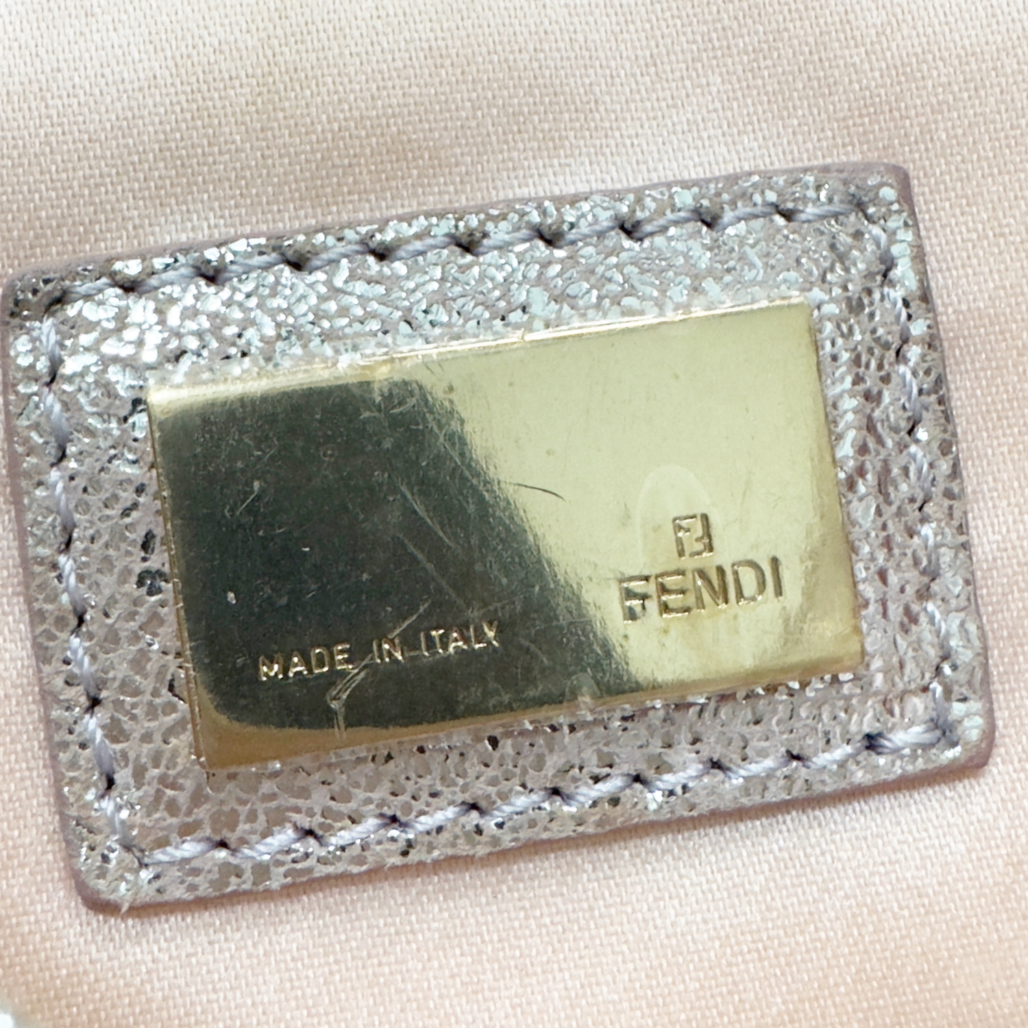 Fendi Monogram Metallic Mini Mamma Shoulder Baguette Bag in Pink / Silver / Gold - Image 8