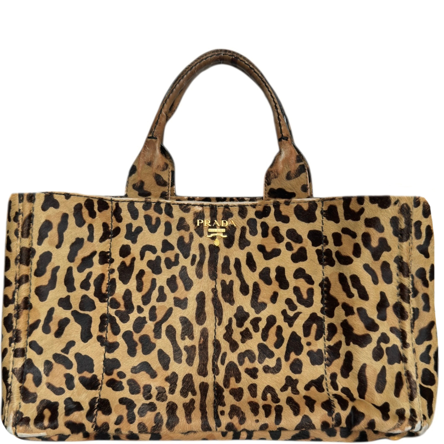 Vintage Prada Leopard Print Calfskin Canapa Tote Bag in Beige / Brown | NITRYL