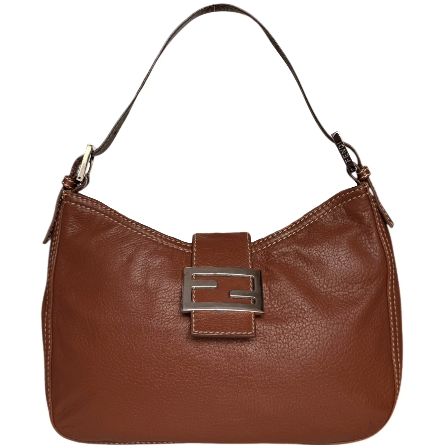 Vintage Fendi Leather Stitch Shoulder Baguette Bag in Brown / Gold | NITRYL