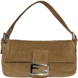 Vintage Fendi Corduroy Shoulder Baguette Bag in Beige / Silver | NITRYL
