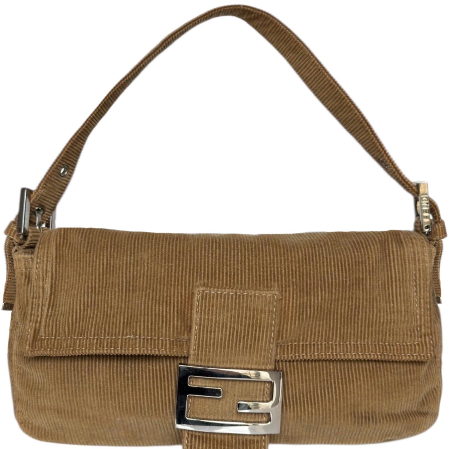 Vintage Fendi Corduroy Shoulder Baguette Bag in Beige / Silver | NITRYL