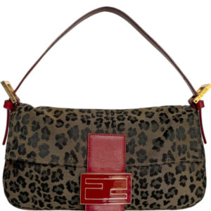 Vintage Fendi Leopard Print Shoulder Baguette Bag in Brown / Red | NITRYL