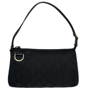 Vintage Gucci Monogram D Ring Pochette Mini Shoulder Bag in Black / Gold | NITRYL