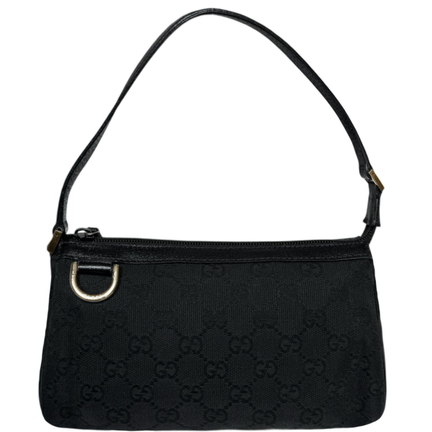 Vintage Gucci Monogram D Ring Pochette Mini Shoulder Bag in Black / Gold | NITRYL