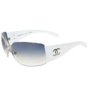 Vintage Chanel Logo Wraparound Sunglasses in White / Silver | NITRYL