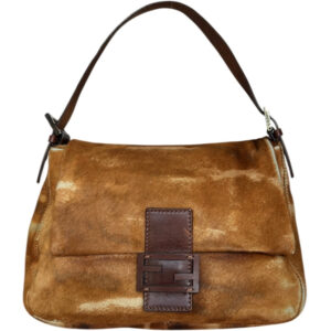 Vintage Fendi Mottled Calfskin Mamma Shoulder Baguette Bag in Brown / Silver | NITRYL