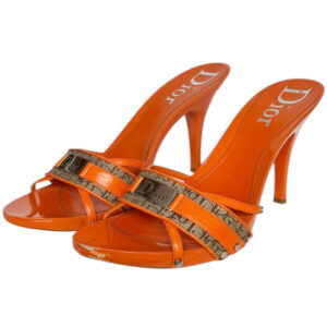 Vintage Dior Monogram Logo Platform Heels in Orange / Beige / Silver UK 6.5 | NITRYL