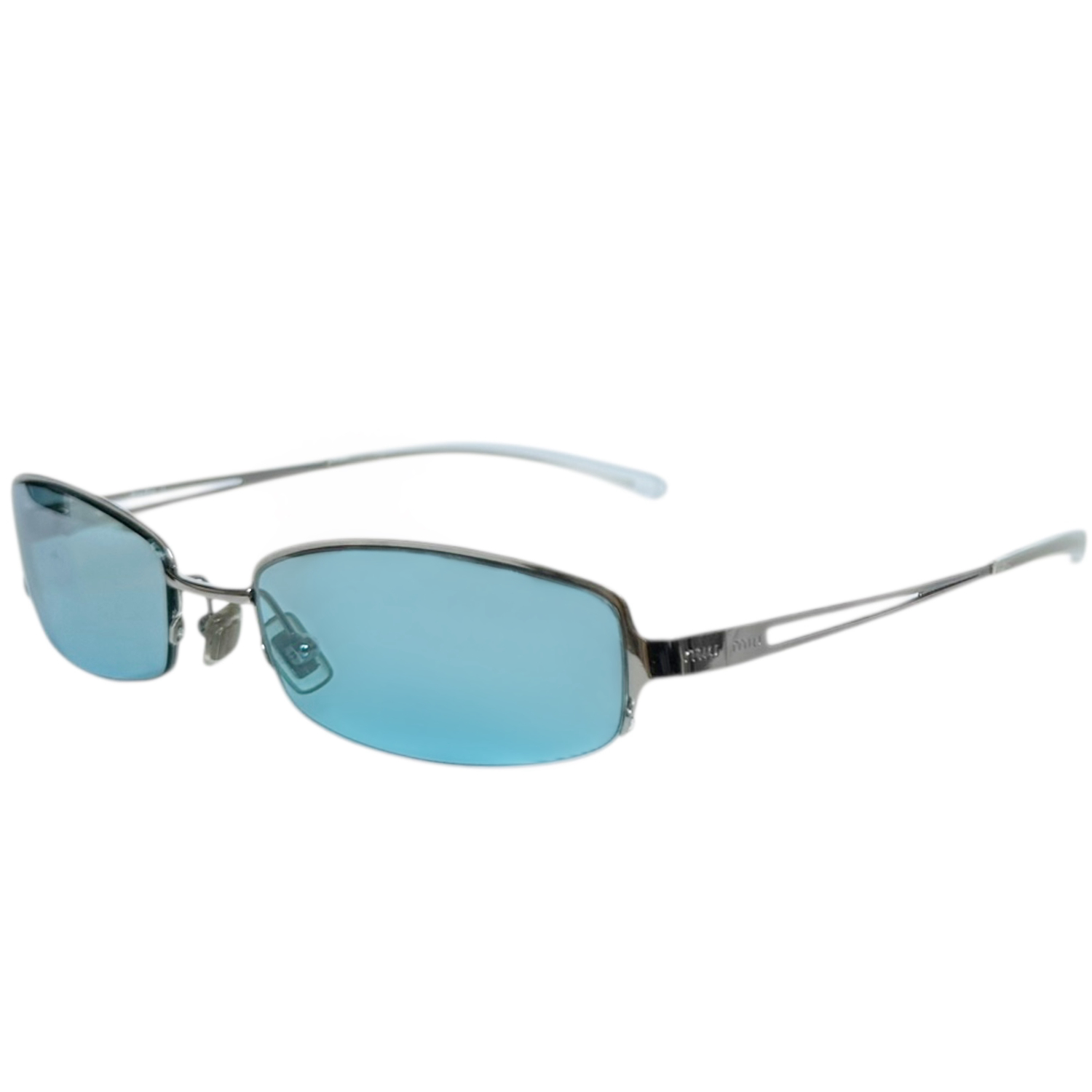 Vintage Miu Miu Logo Rimless Sunglasses in Blue / Silver | NITRYL