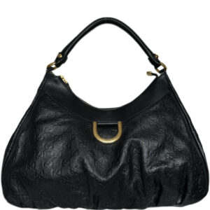 Vintage Gucci Monogram D Ring Hobo Shoulder Bag in Black / Gold | NITRYL