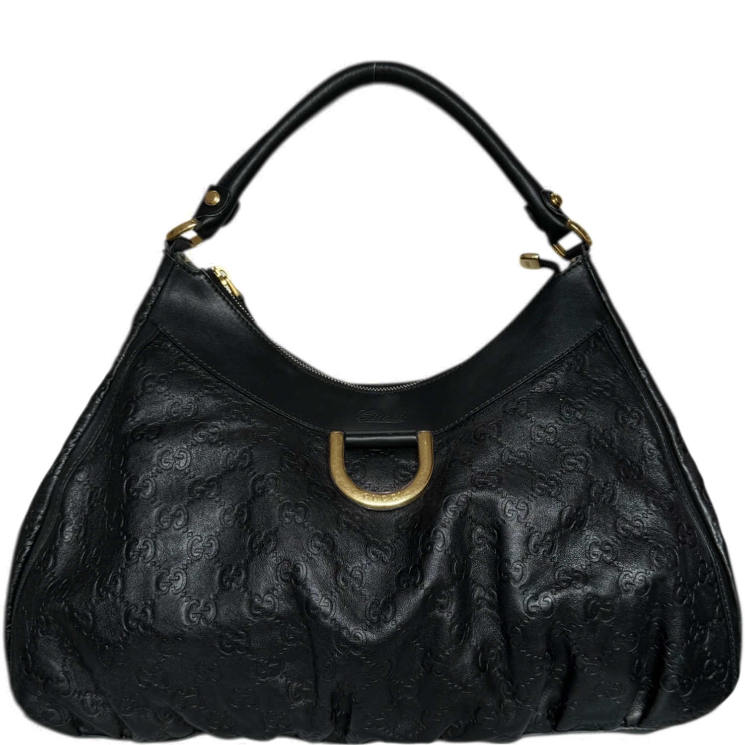 Vintage Gucci Monogram D Ring Hobo Shoulder Bag in Black / Gold | NITRYL