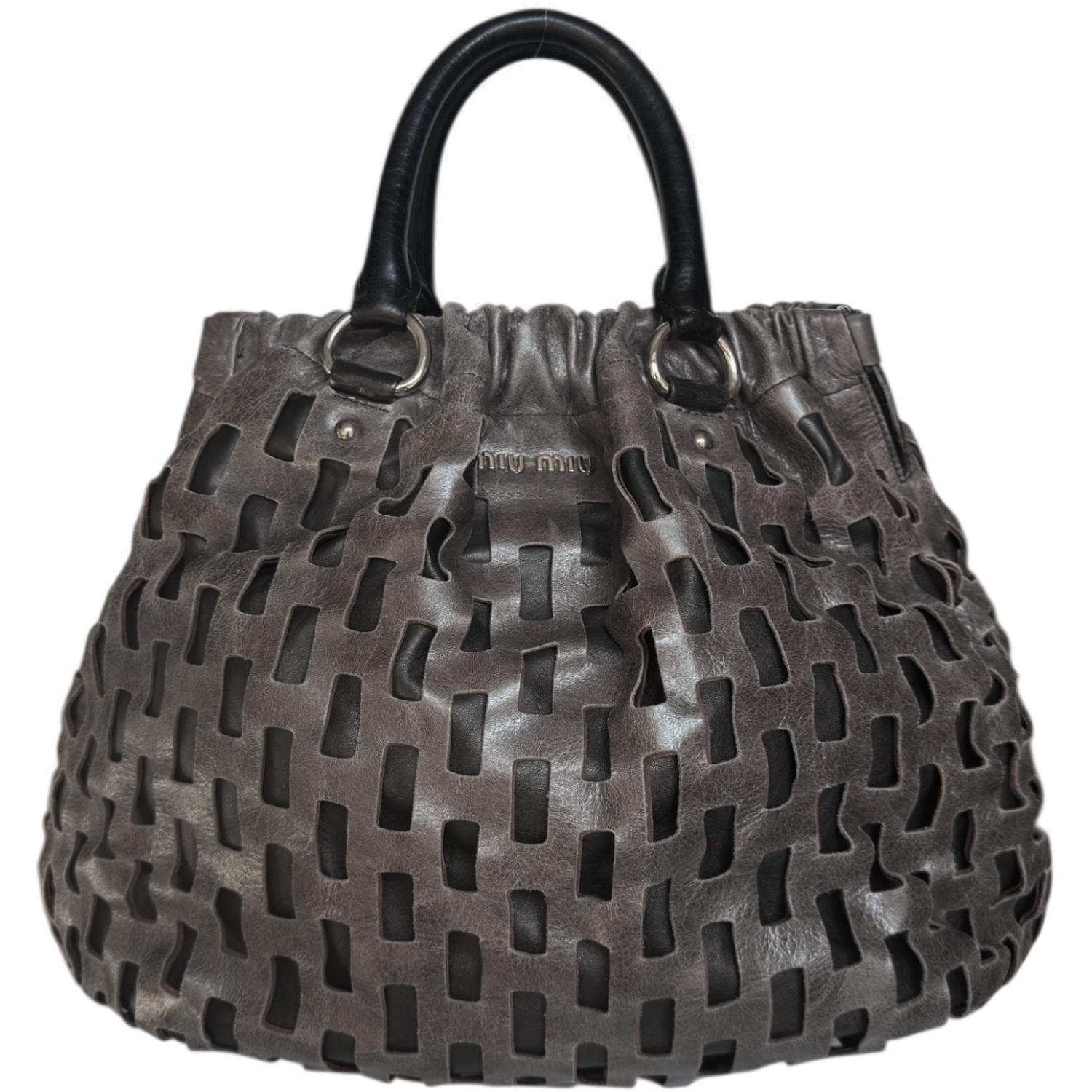 Vintage Miu Miu Cutout Hobo Bag in Grey / Silver | NITRYL