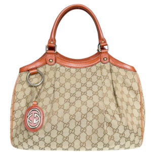 Vintage Gucci Monogram Sukey Hobo Shoulder Bag in Beige / Tan - Orange / Gold | NITRYL