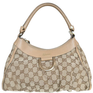 Vintage Gucci Monogram D Ring Hobo Shoulder Bag in Beige / Gold | NITRYL