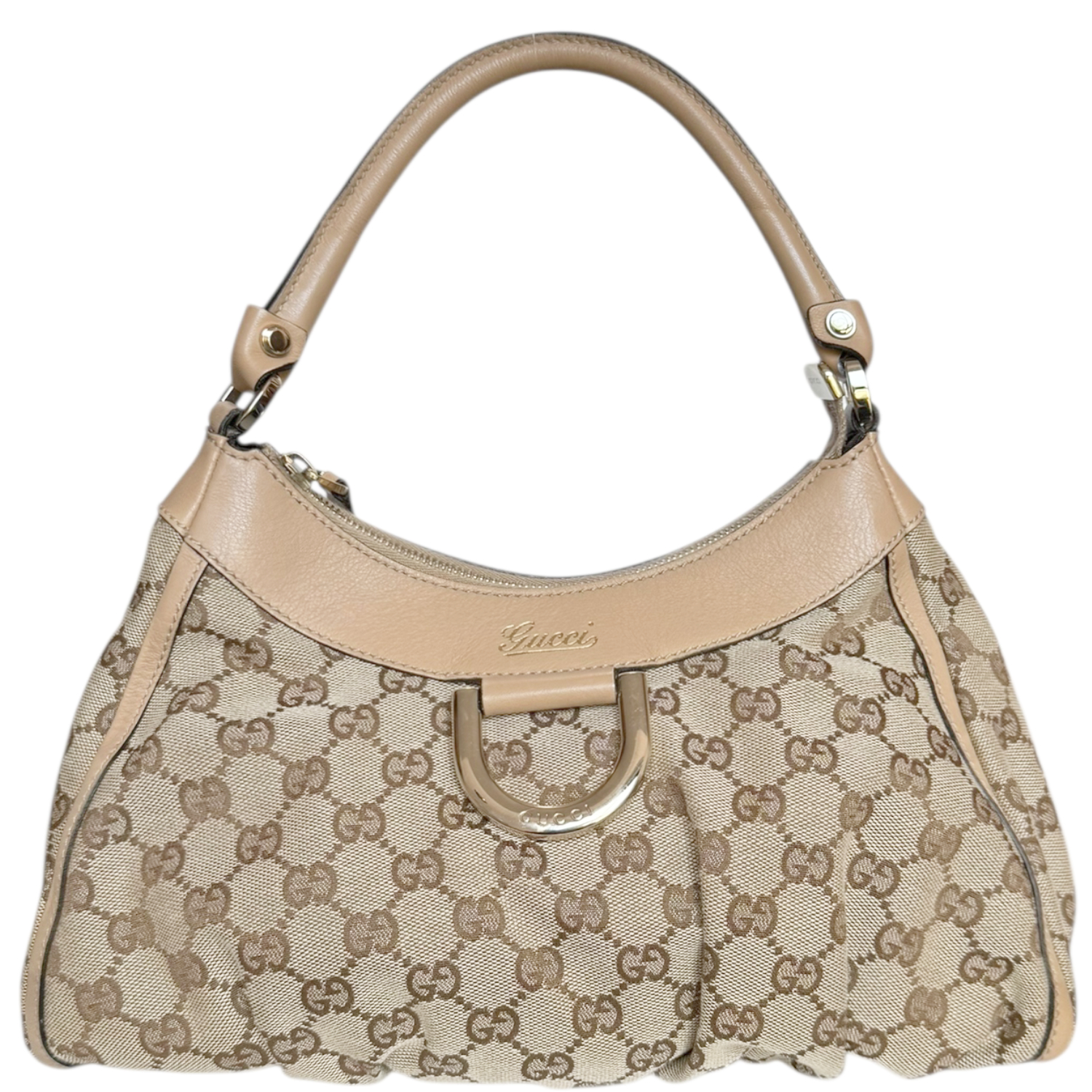 Vintage Gucci Monogram D Ring Hobo Shoulder Bag in Beige / Gold | NITRYL