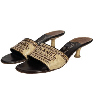 Vintage Chanel Logo Exotic Heels in Beige / Brown UK 4 | NITRYL