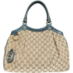 Vintage Gucci Monogram Sukey Hobo Shoulder Bag in Beige / Blue / Gold | NITRYL