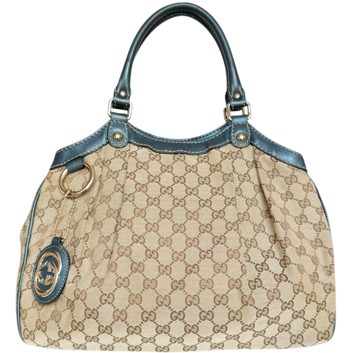 Vintage Gucci Monogram Sukey Hobo Shoulder Bag in Beige / Blue / Gold | NITRYL