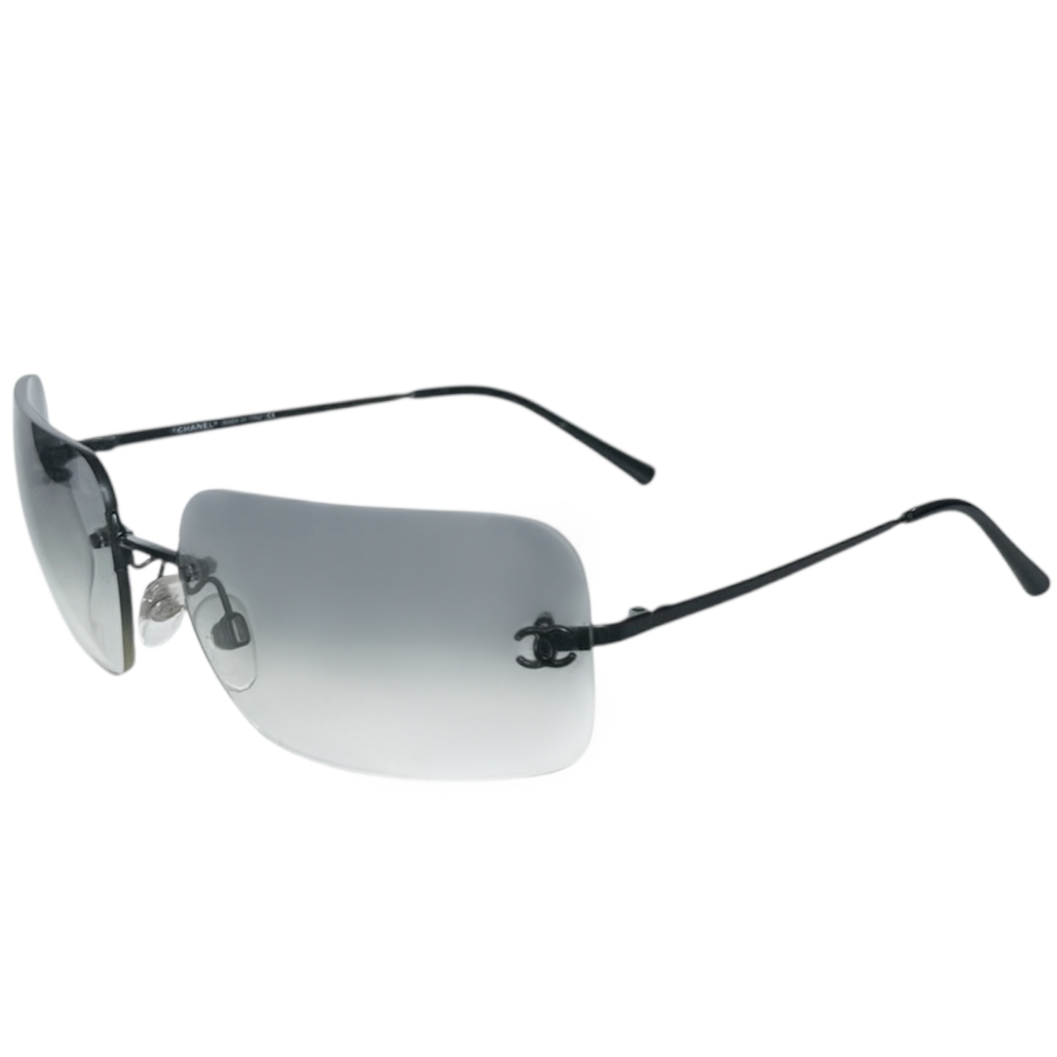 Vintage Chanel Logo Rimless Sunglasses in Grey / Black | NITRYL