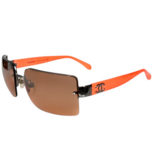 Vintage Chanel Logo Rimless Sunglasses in Orange / Brown | NITRYL