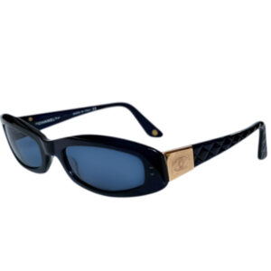 Vintage Chanel Logo Chunky Sunglasses in Navy Blue / Gold | NITRYL