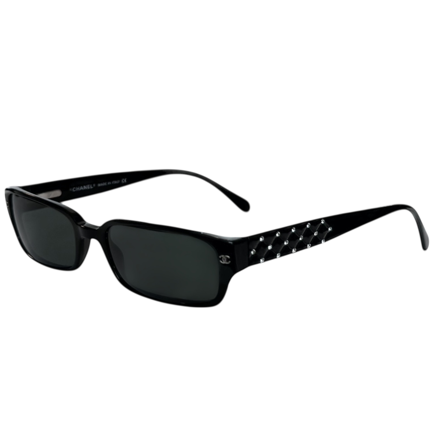 Vintage Chanel Logo Diamante Sunglasses in Black / Silver | NITRYL