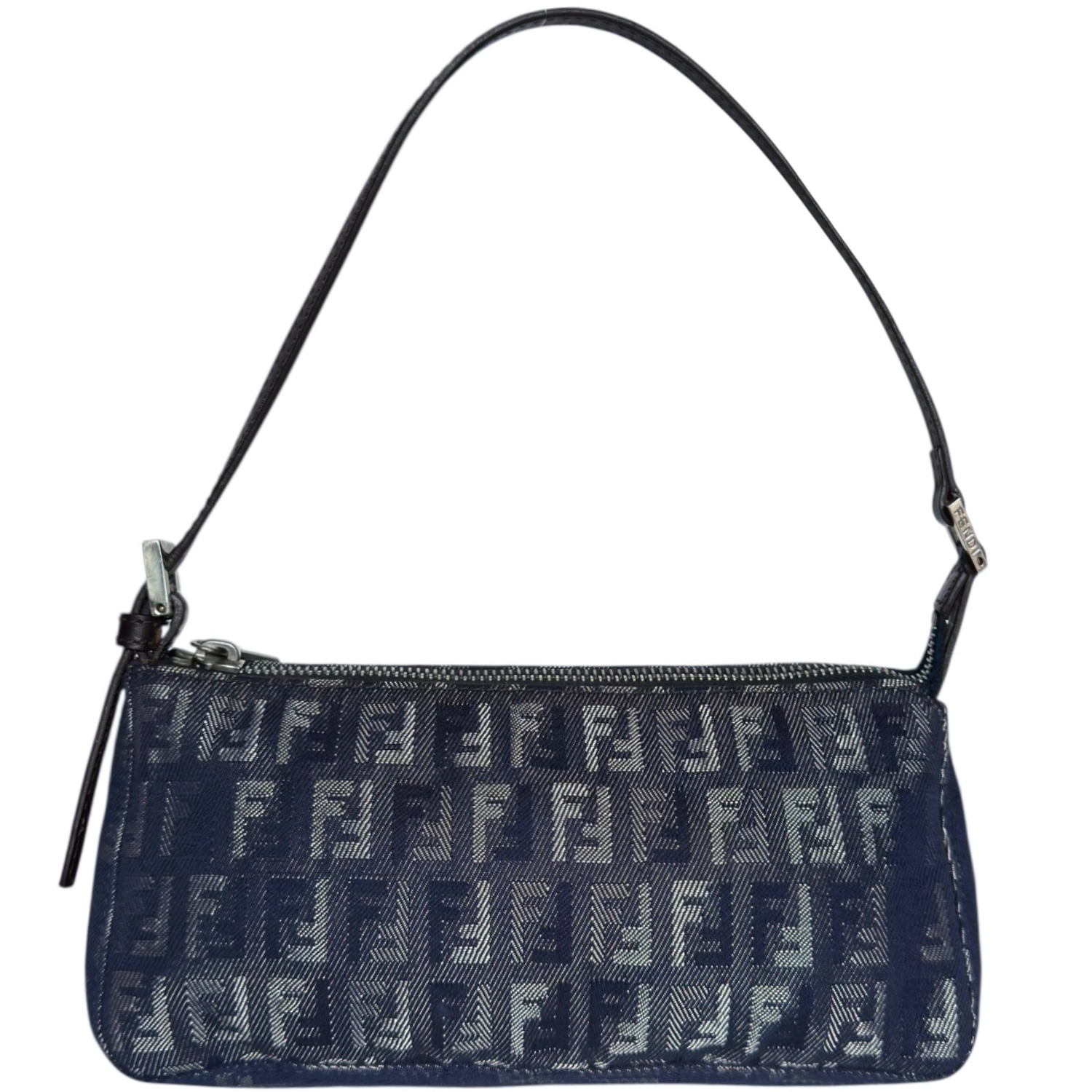 Vintage Fendi Monogram Denim Mini Shoulder Bag in Blue / Brown | NITRYL