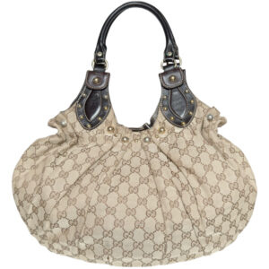 Vintage Gucci Monogram Pelham Hobo Shoulder Bag in Beige / Brown | NITRYL